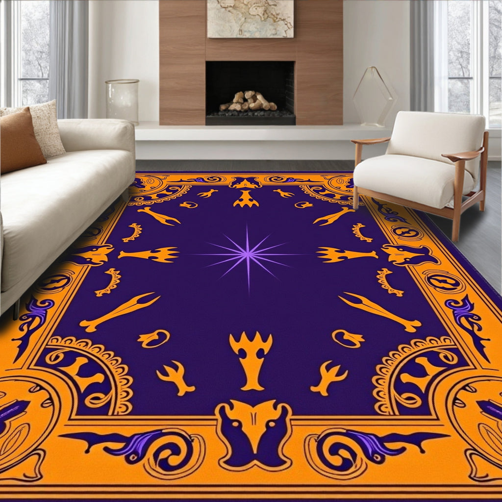 Vibrant Purple Orange Celestial Medallion Rug