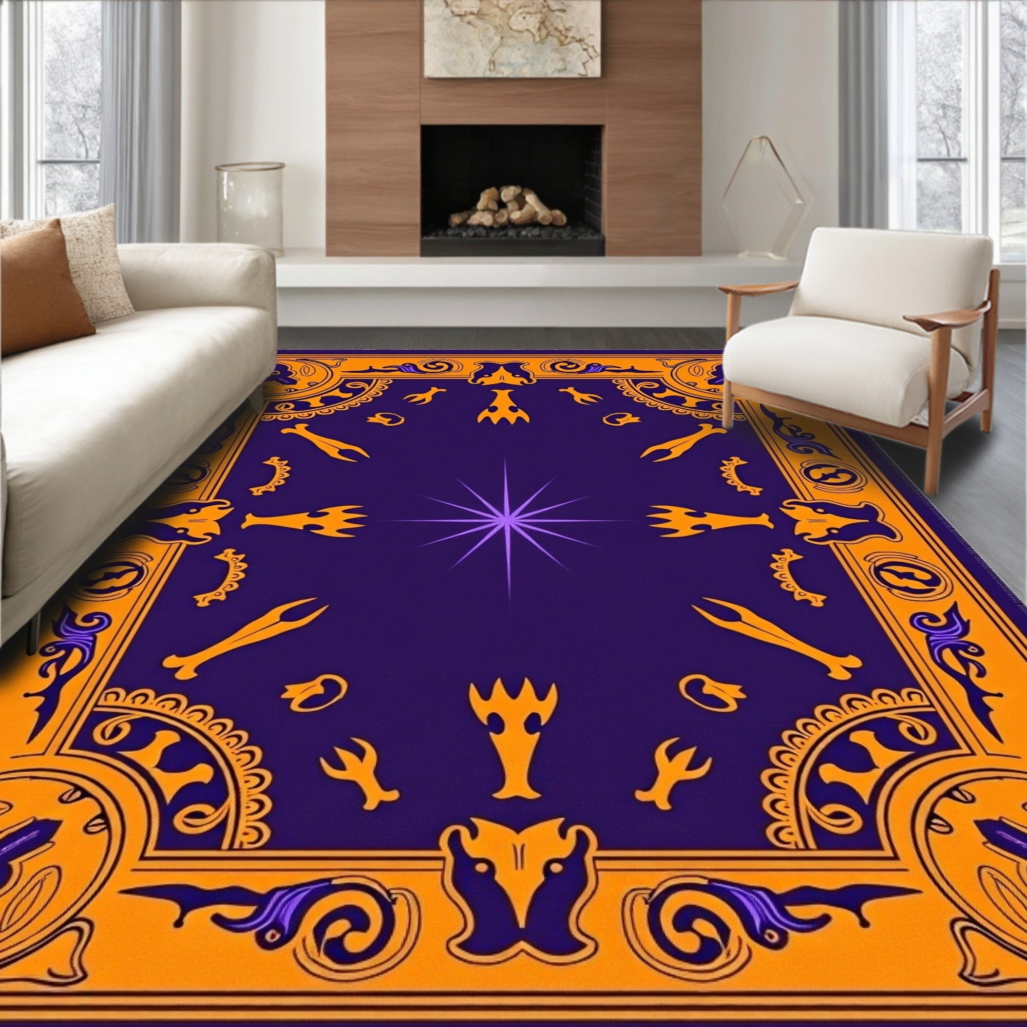 Vibrant Purple Orange Celestial Medallion Rug