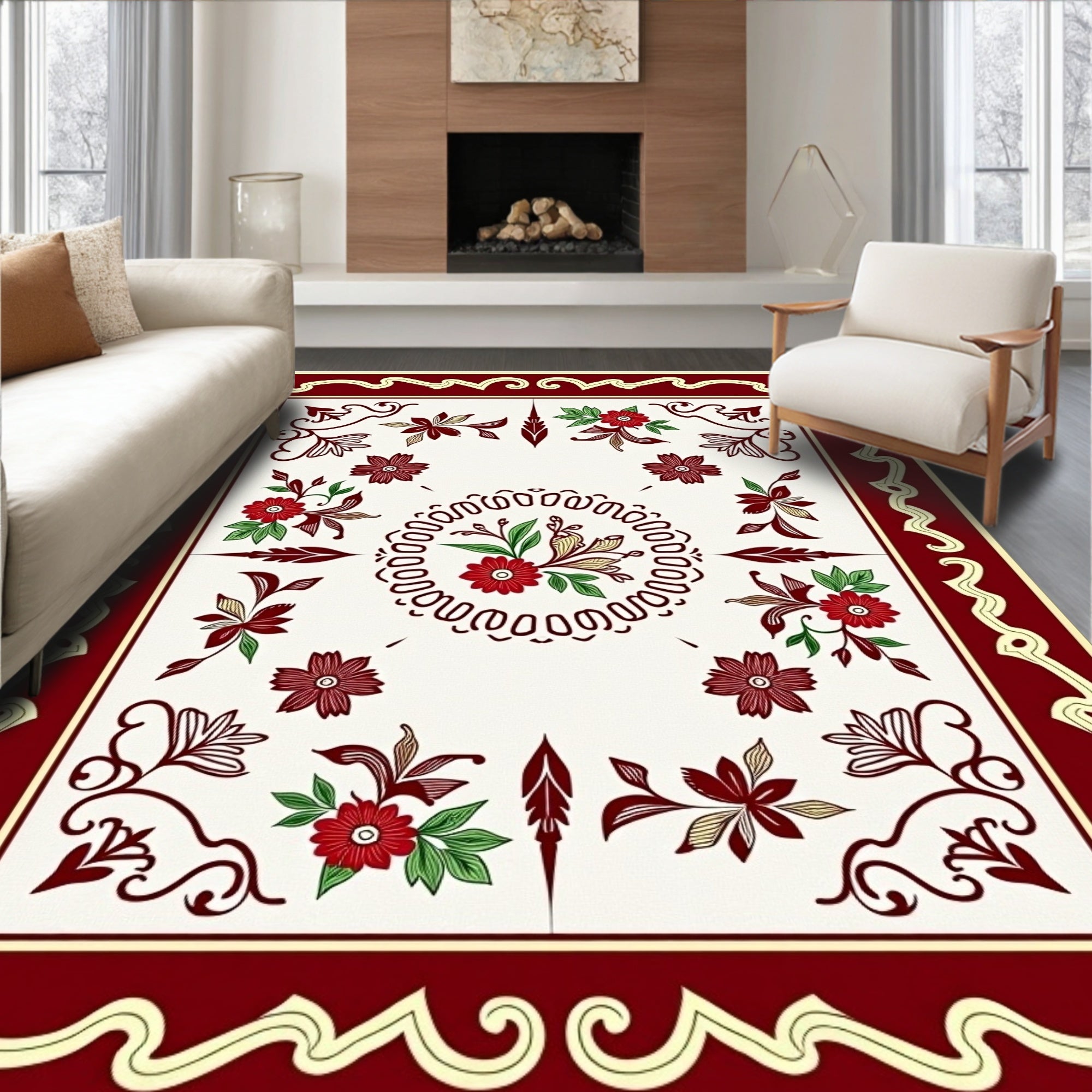 Ornate Bloom Medallion Border Accent Rug
