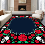 Gothic Red Roses Skulls Border Rug