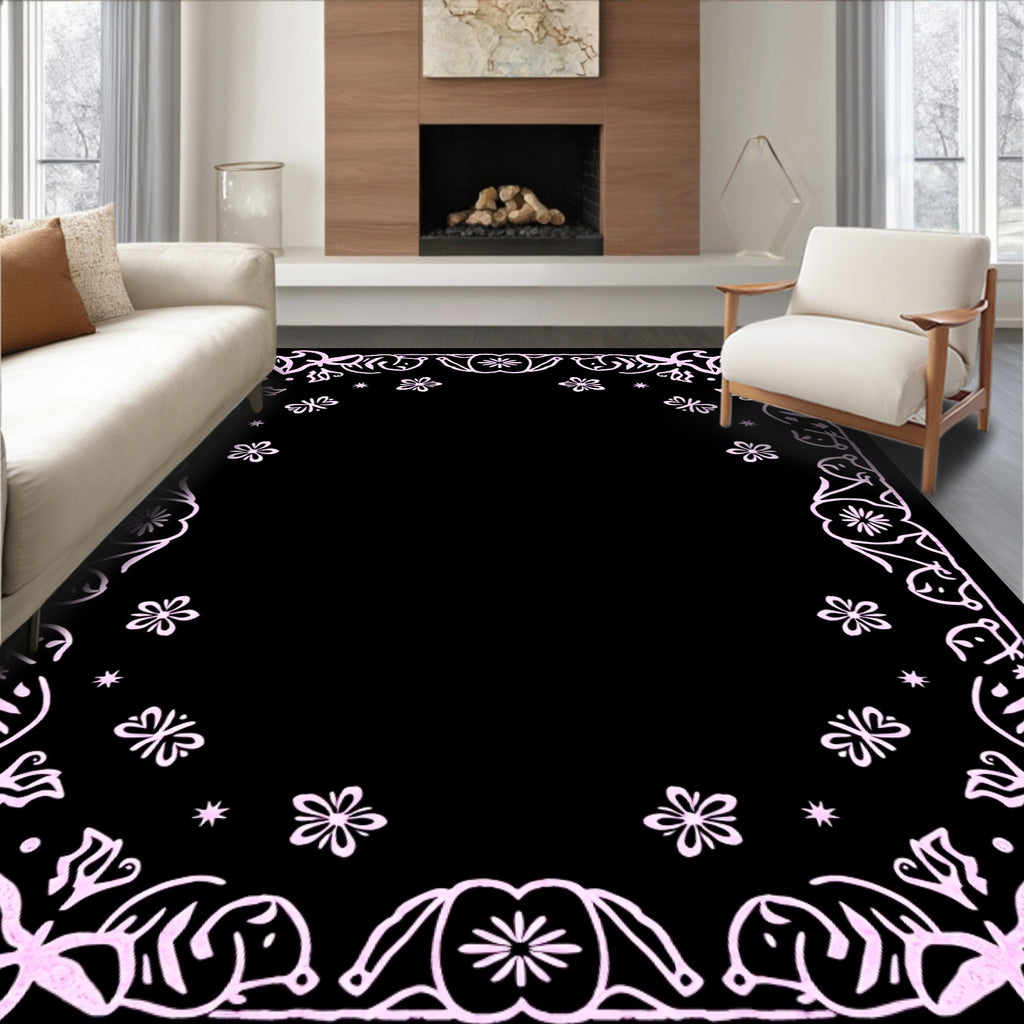 Pink Floral Butterfly Frame Rug