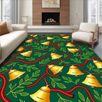 Golden Bells Red Ribbon Green Foliage Rug