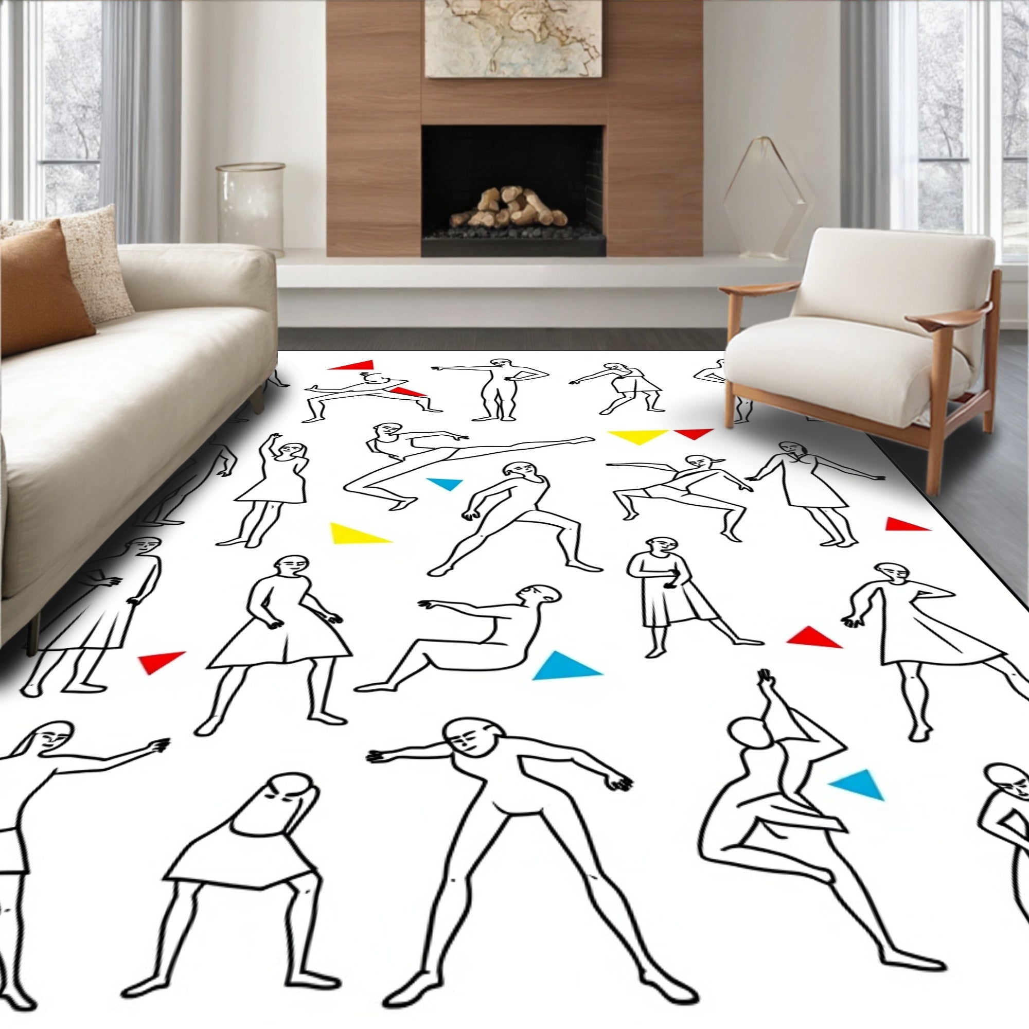 Dynamic Line Figures Red Blue Yellow Triangles Rug
