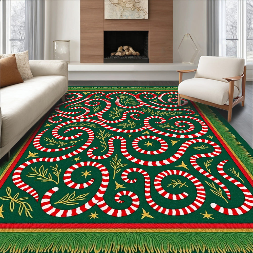 Emerald Green Candy Cane Swirls Rug