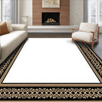 Ornate Black Gold Geometric Border Rug