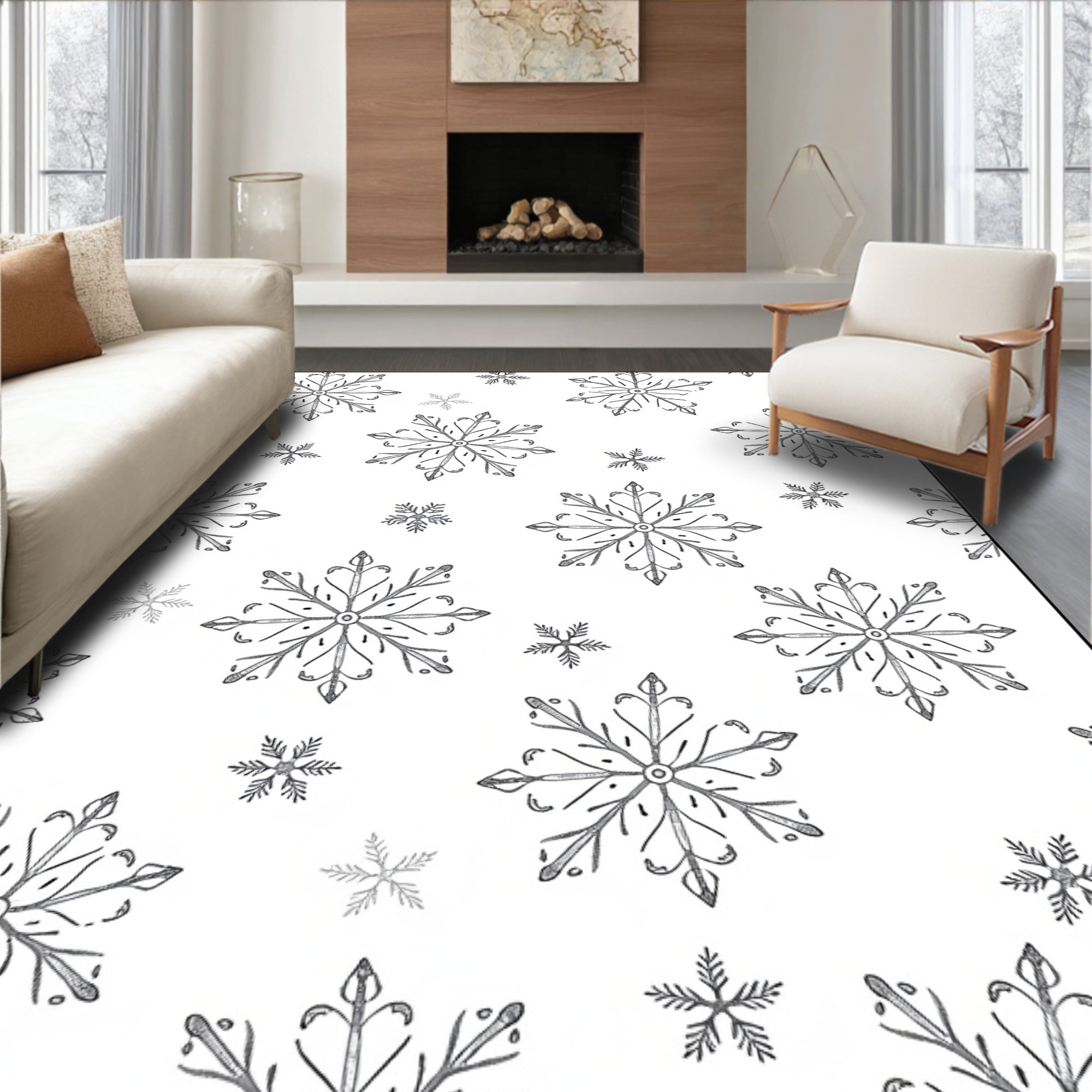 Monochromatic Snowflake Winter Wonder Rug