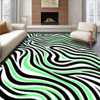 Bold Black Green Swirl Stripe Rug