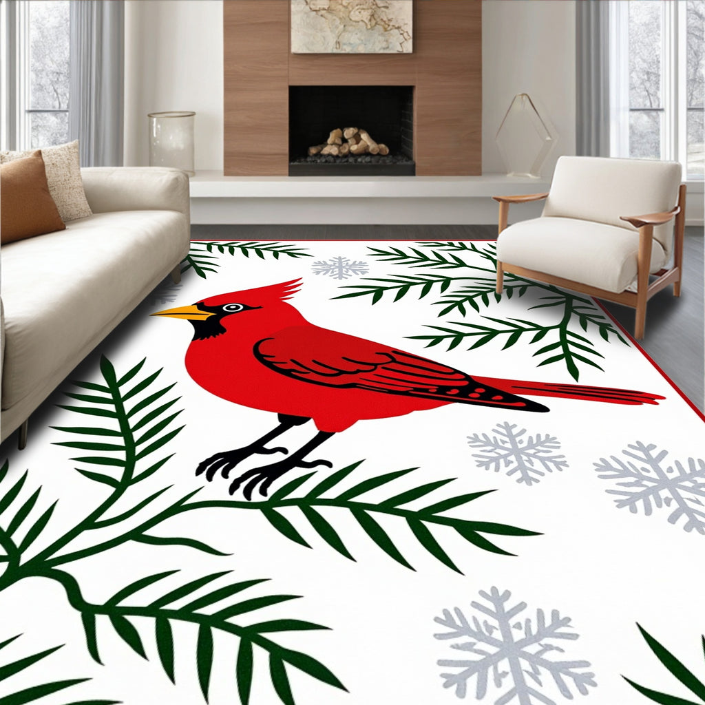Vibrant Red Cardinal Winter Scene Rug