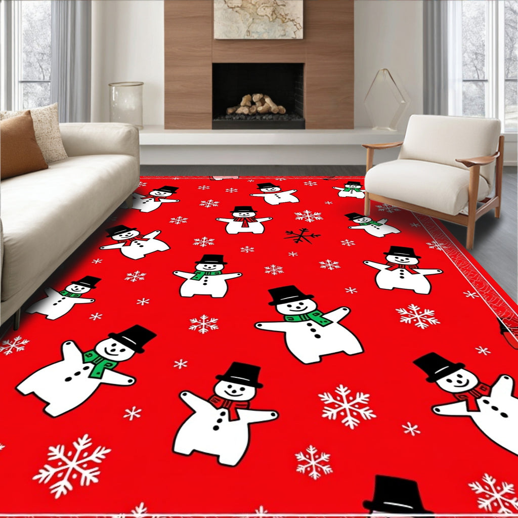 Happy Snowman Red Snowflake Scatter Rug