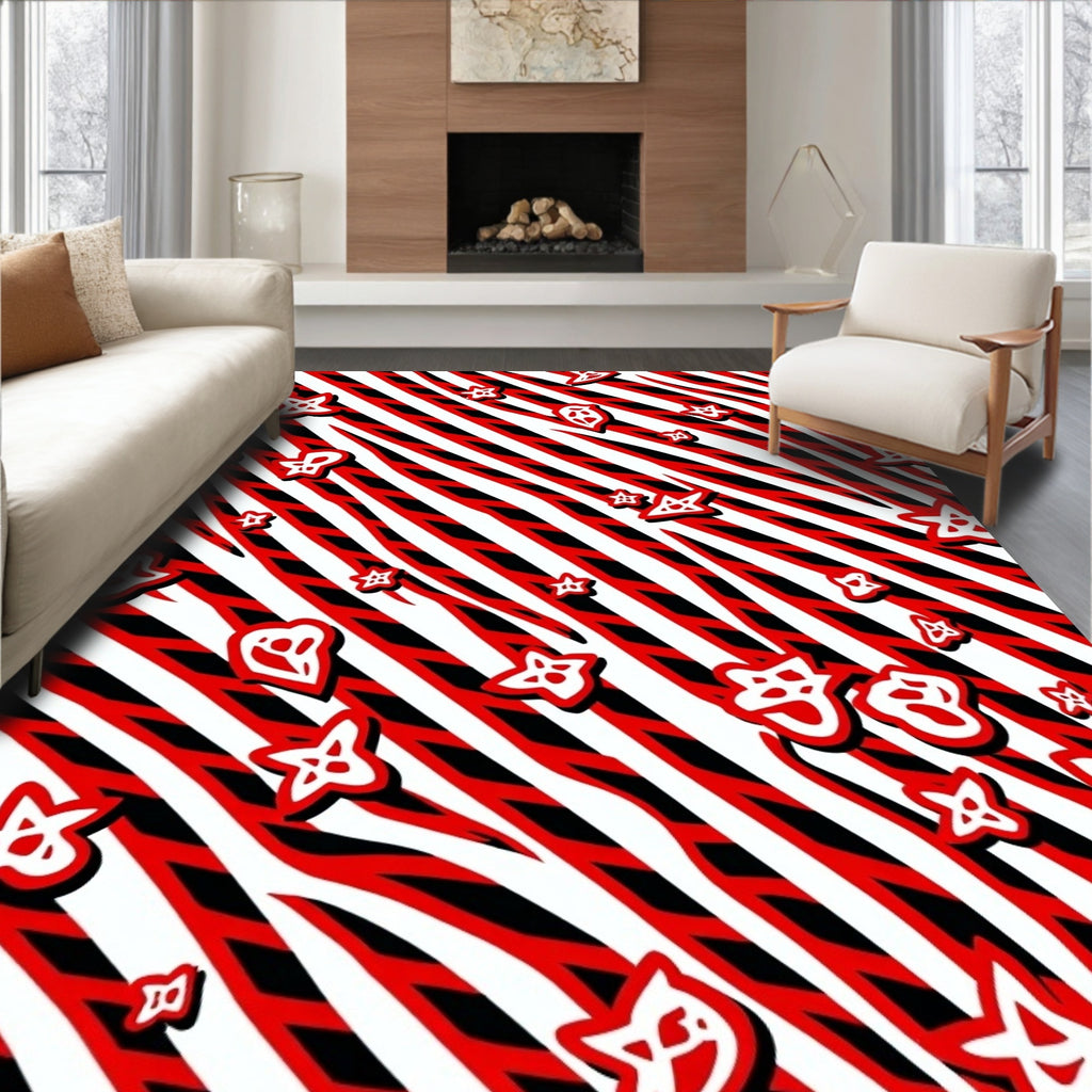 Bold Red White Starburst Stripes Rug