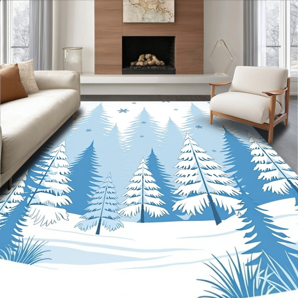 Winter Snowfall Forest Landscape Rug