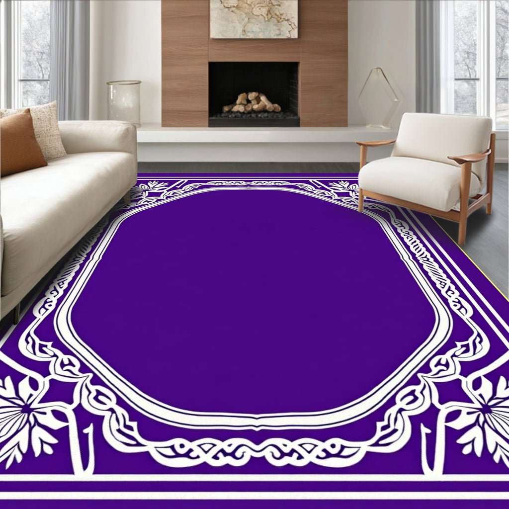 Regal Purple Intricate Floral Frame Rug