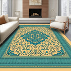 Teal Floral Medallion Cream Border Rug