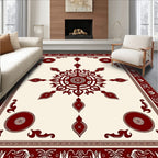 Deep Crimson Floral Sunburst Medallion Rug