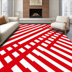 Bold Red White Diagonal Crossing Lines Rug