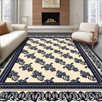 Classic Navy Floral Scroll Border Rug