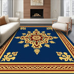 Rich Cobalt Golden Floral Medallion Rug
