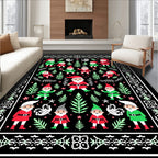 Festive Gnome Friends Green Red Border Rug