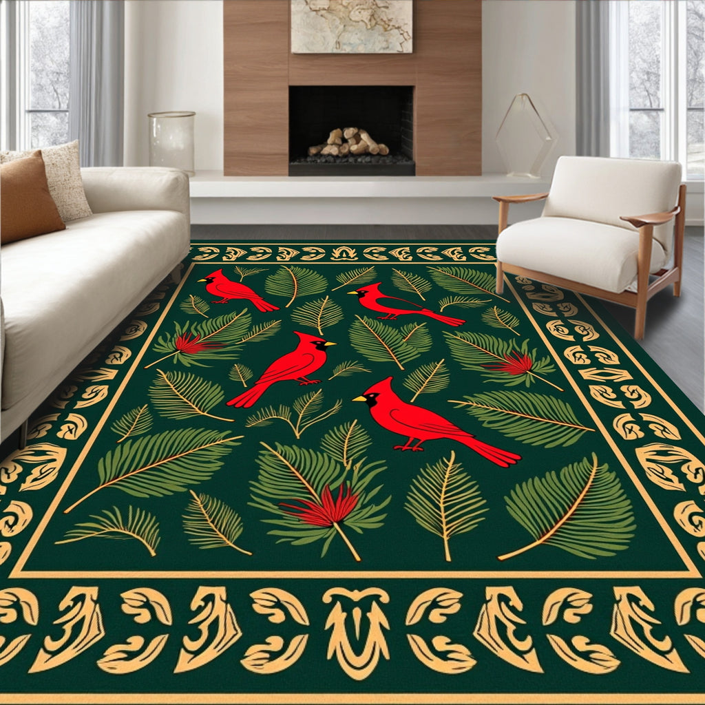 Red Cardinal Forest Border Rug