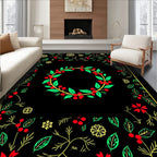 Crimson Berry Leaf Wreath Border Rug