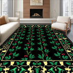 Vibrant Black Botanical Berry Vine Rug
