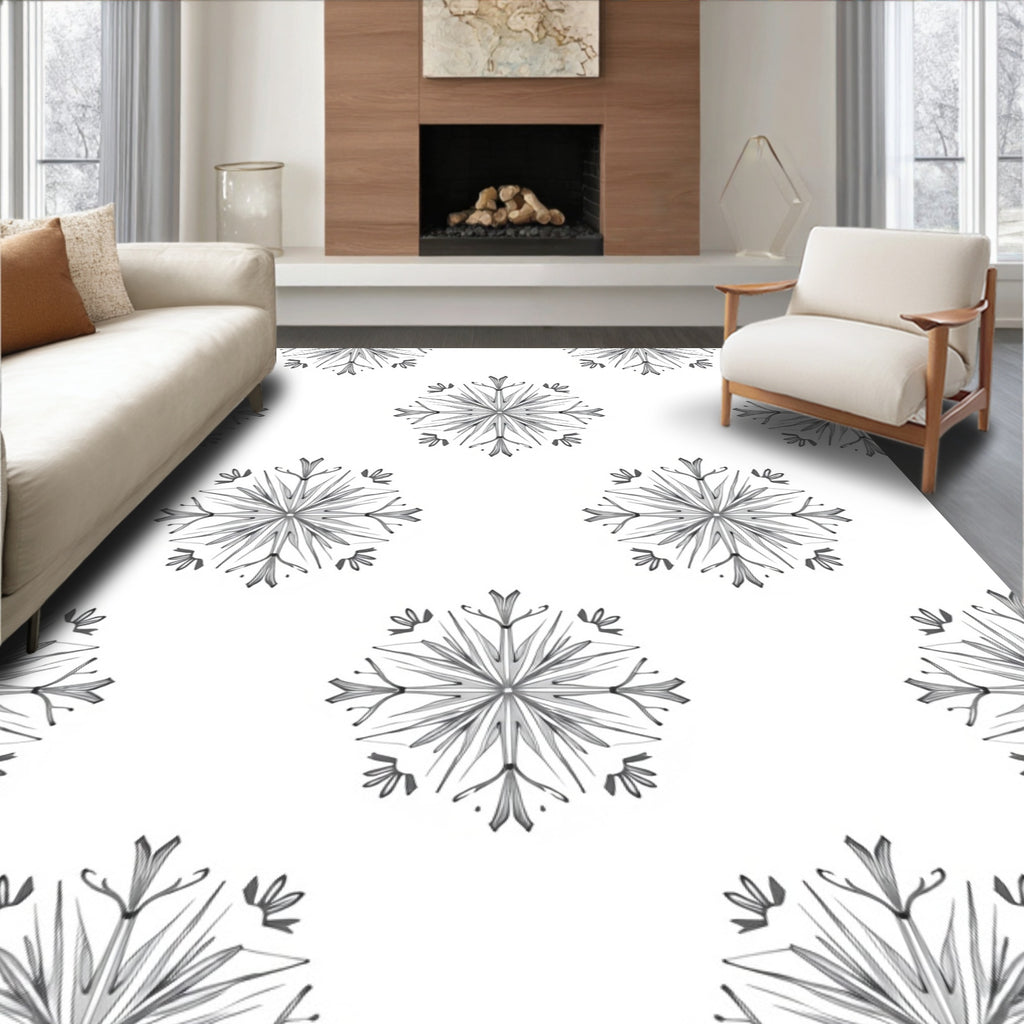 Gray Floral Snowflake Mandala Rug