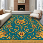 Golden Teal Floral Sunburst Rug