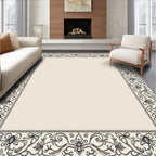 Elegant Ivory Arabesque Floral Border Rug