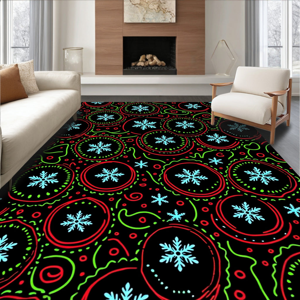 Festive Red Green Snowflake Circles Rug