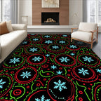 Festive Red Green Snowflake Circles Rug