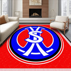 Red and Blue Oval Monogram Emblem Rug