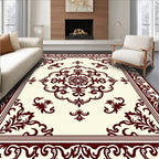 Deep Red Damask Medallion Border Rug