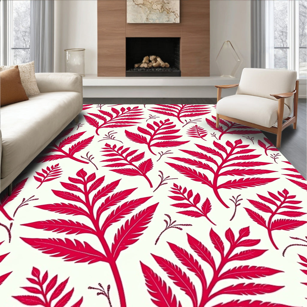 Scarlet Fern Leaf Collage Rug