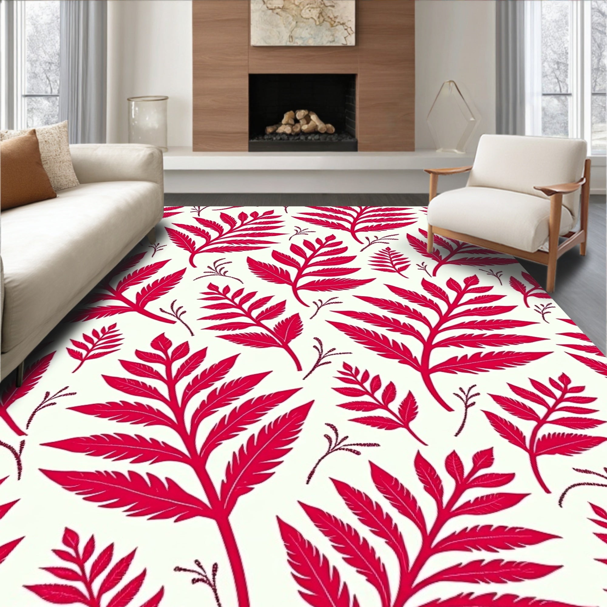 Scarlet Fern Leaf Collage Rug