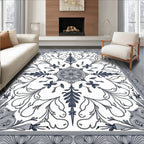 Gray Floral Medallion Scrollwork Border Rug