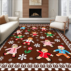 Festive Gingerbread Figures Snowy Scene Rug