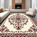 Crimson Baroque Floral Medallion Border Rug