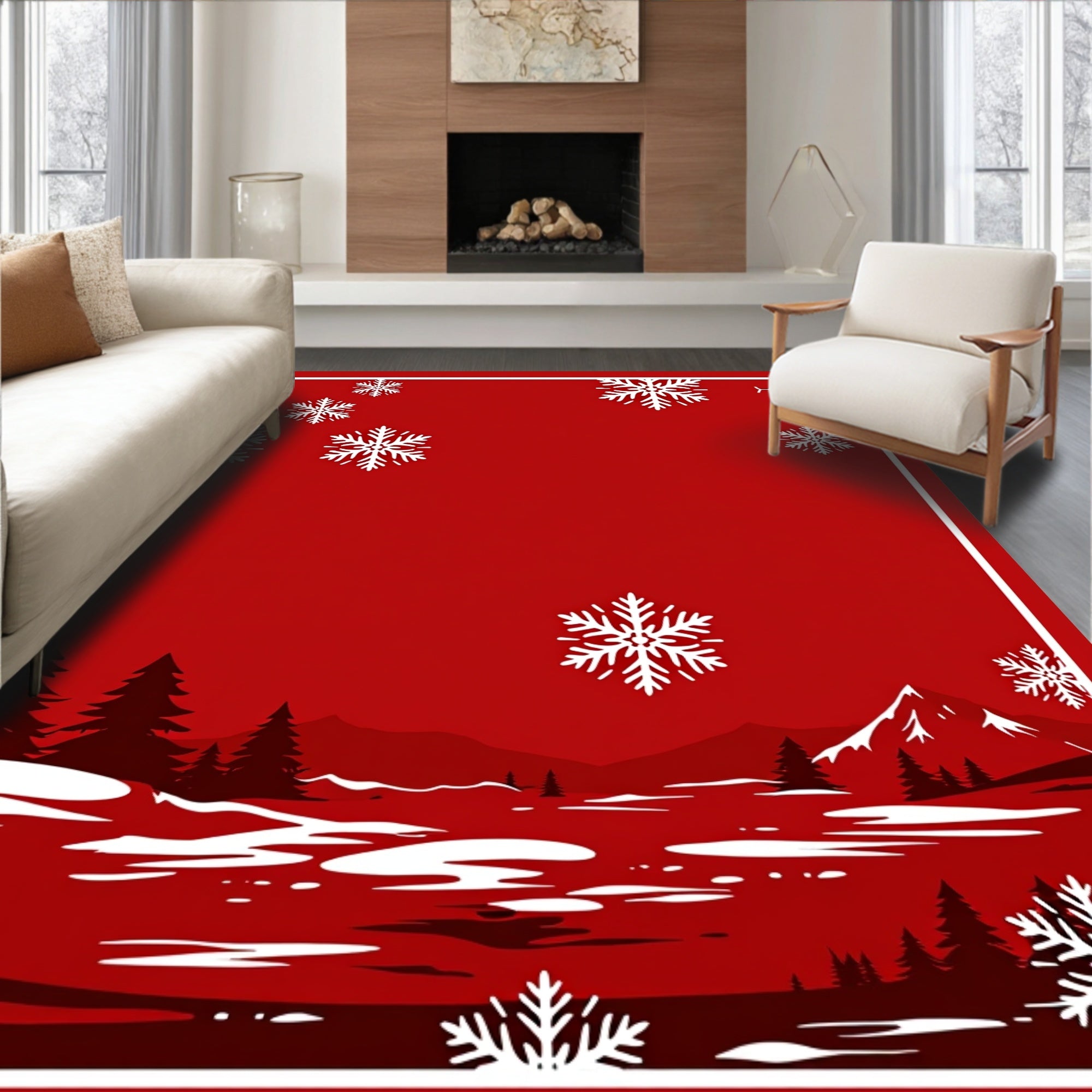 Winter Snowscape With Falling Snowflakes Rug
