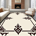 Ornate Ivory Brown Scrollwork Frame Rug