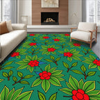 Vibrant Red Berry Green Foliage Rug