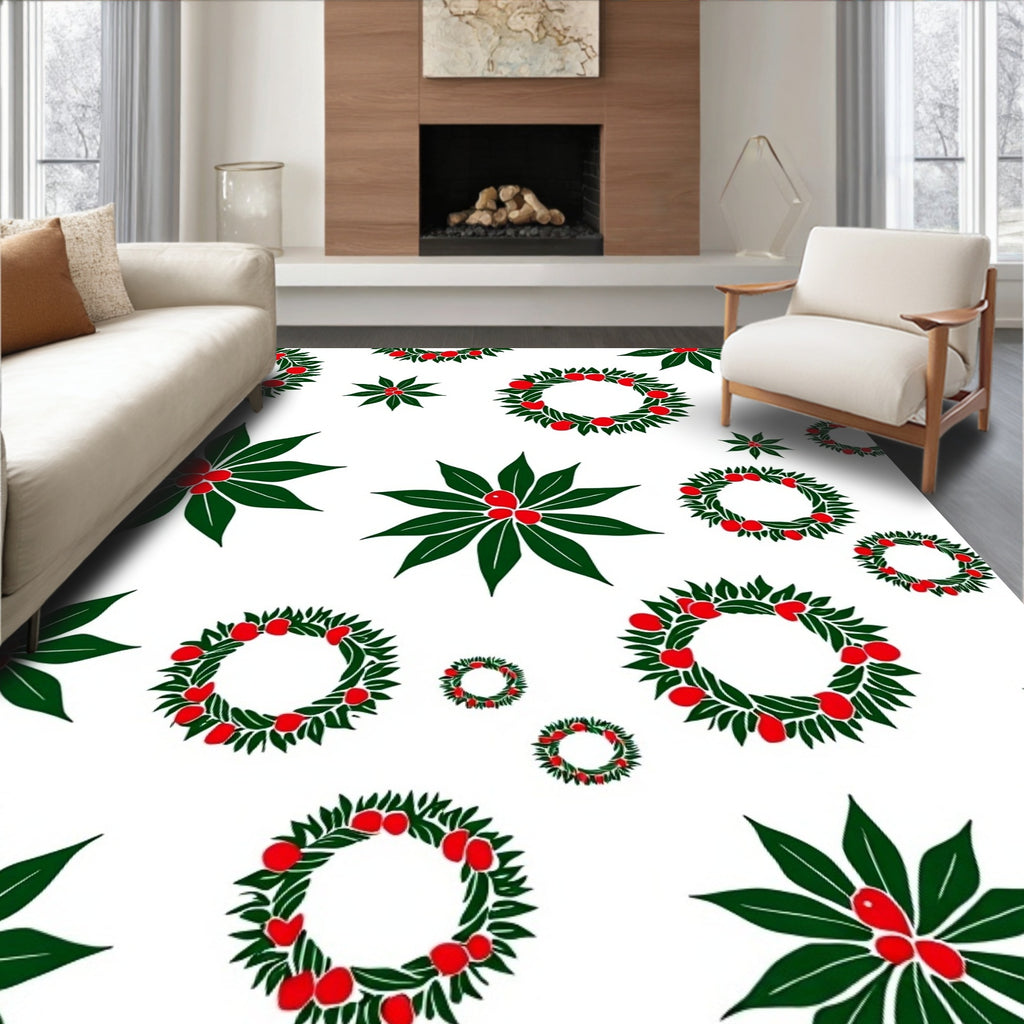 Festive Green Berry Wreath Arrangement Rug