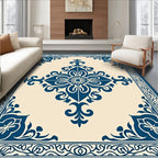 Ornate Blue Flourish Symmetrical Arrangement Rug