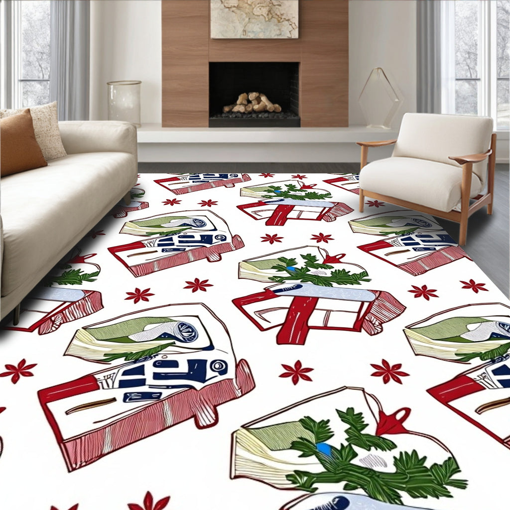 Red White Green Holiday Gift Stack Rug