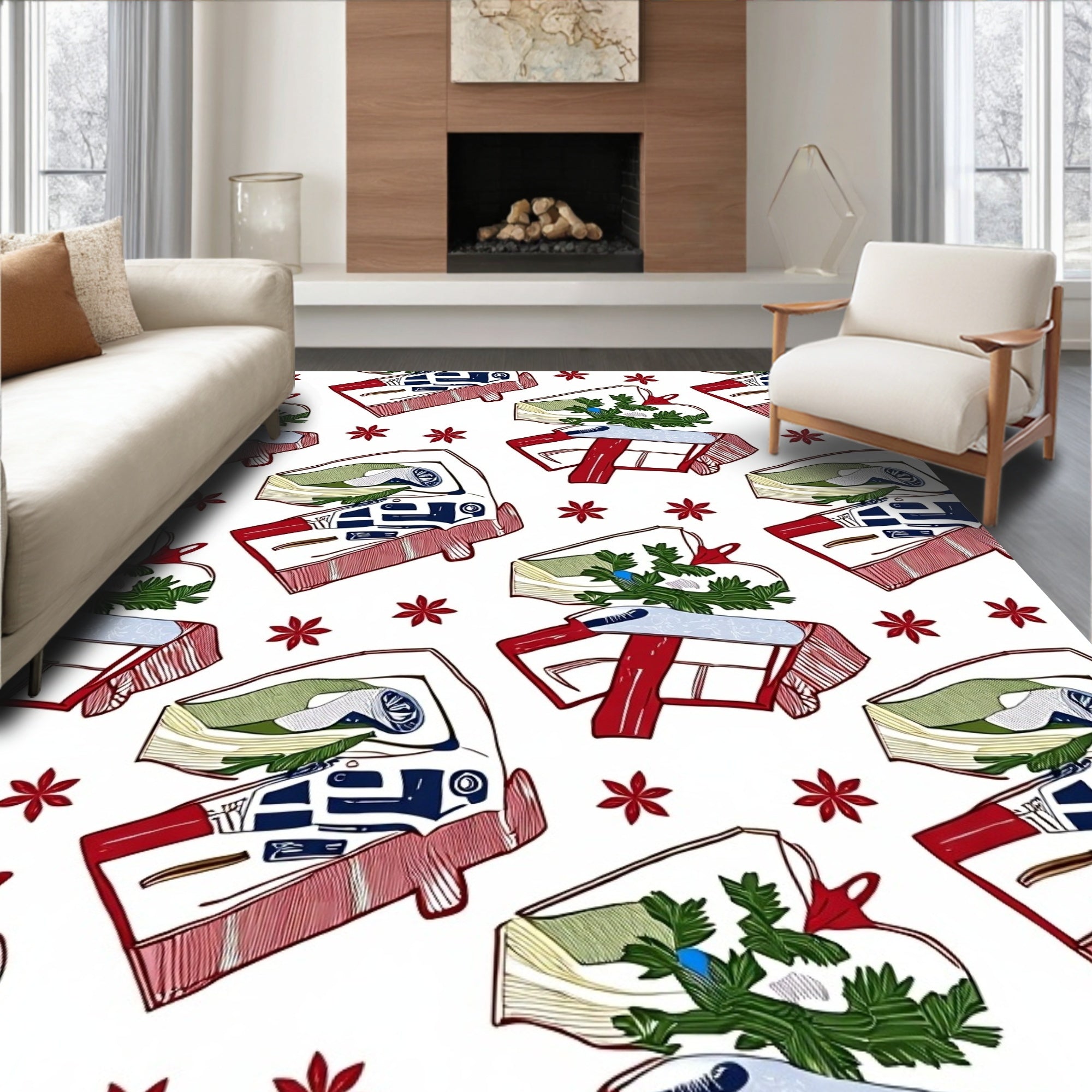 Red White Green Holiday Gift Stack Rug
