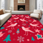 Pink Birds with Teal Stars Snowflakes Rug