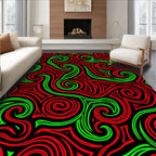 Red Green Swirl Abstract Rug