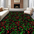 Abstract Crimson Green Swirls Rug