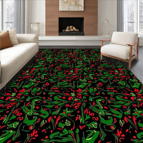 Abstract Crimson Green Swirls Rug