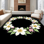 Large White Pink Floral Garland Rug