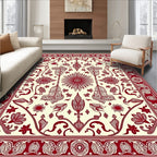 Crimson Floral Swirl Border Rug